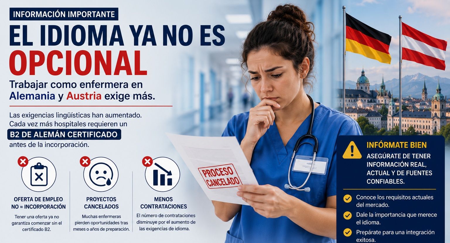 El nuevo desafío para trabajar como enfermera en Alemania y Austria: el idioma ya no es opcional